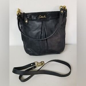 COACH #20114 Ashley Black Leather Convertible Hobo Bag w/Detachable Strap